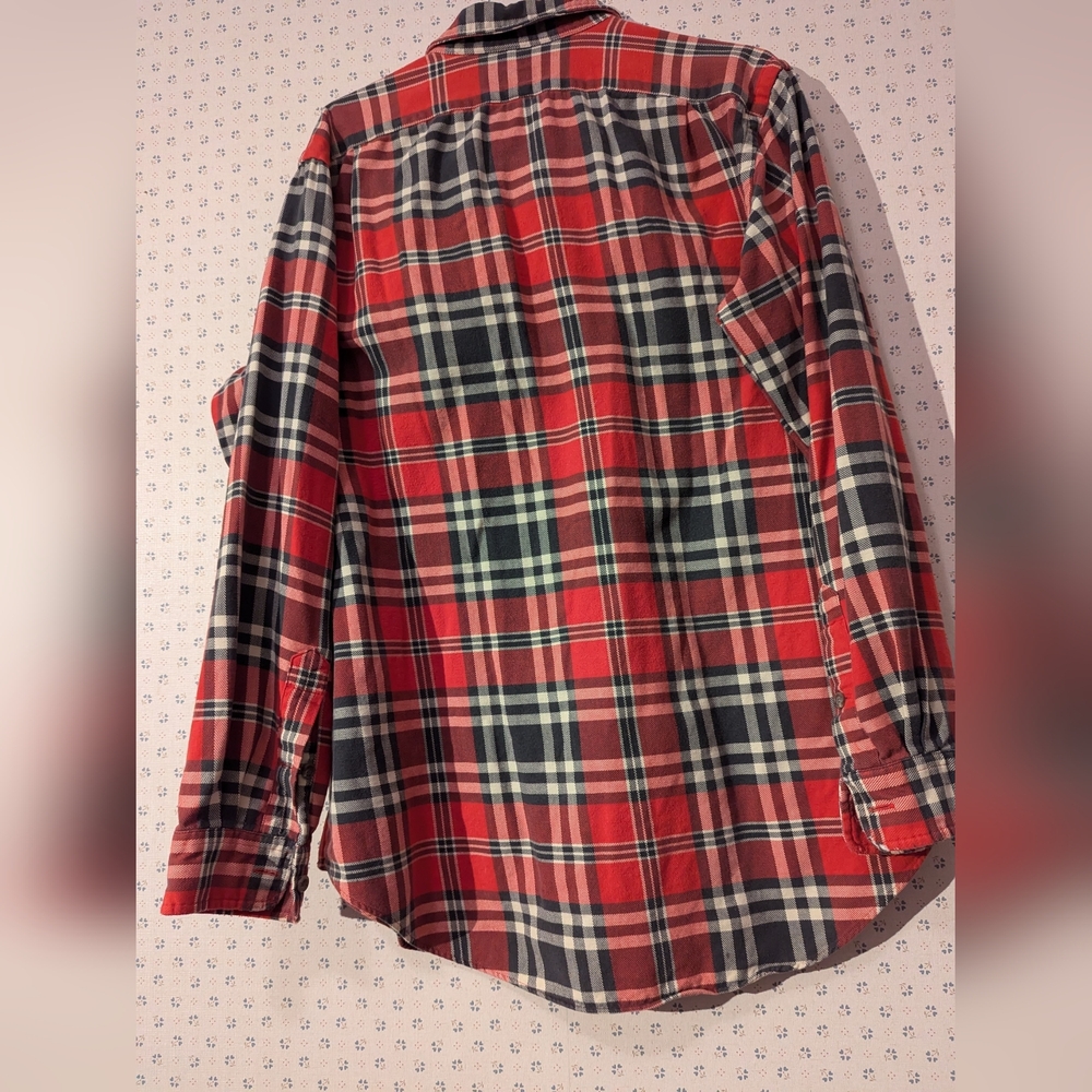 Polo Country Shirt Vintage Ralph Lauren Men's Red Plaid Button Down Rare Fraying - Picture 7 of 12